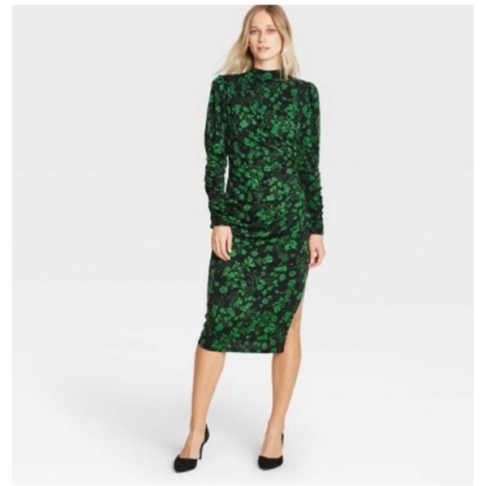 Floral Green Dress high neck